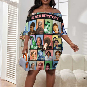 Afro Black Herstory Off Shoulder Short Dress African Women History