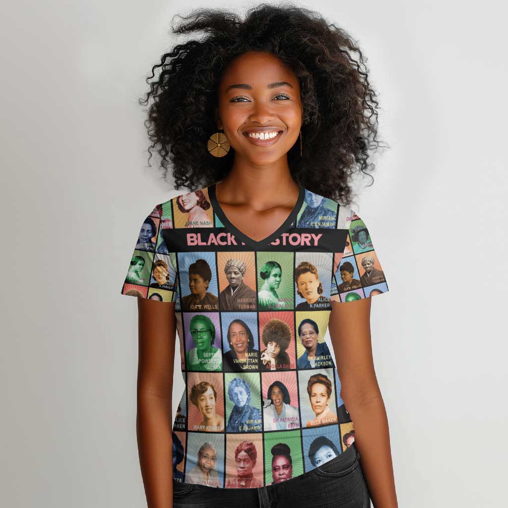 Afro Black Herstory Women V-Neck T-Shirt African Women History