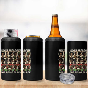 Never Apologize for Being Black 4 in 1 Can Cooler Tumbler African Pride