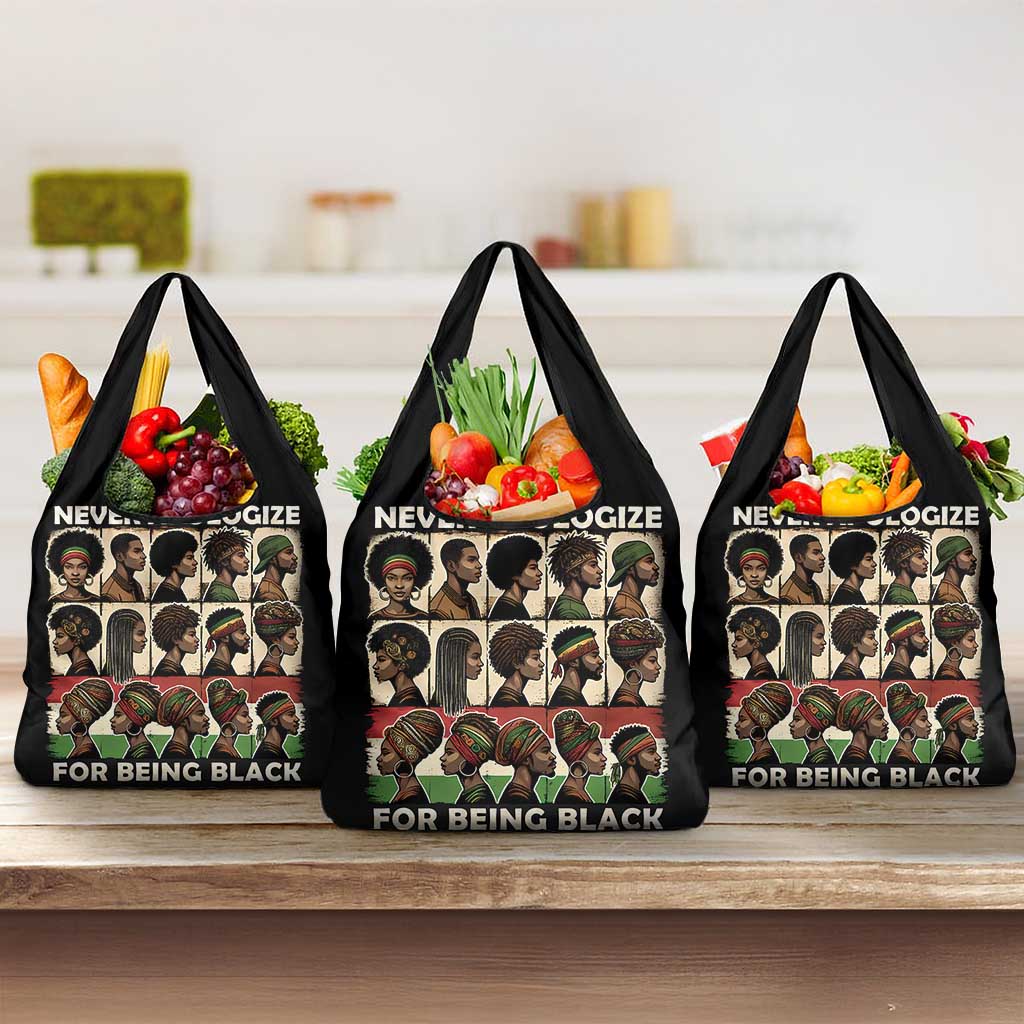 Never Apologize for Being Black Grocery Bag African Pride