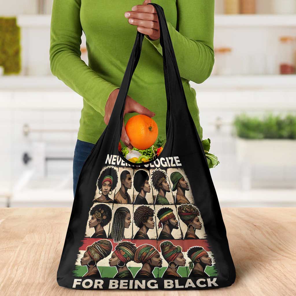 Never Apologize for Being Black Grocery Bag African Pride