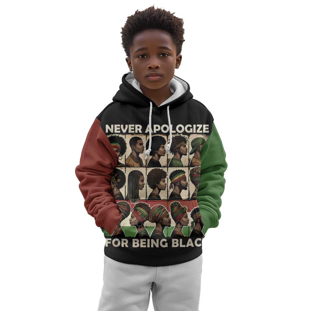Never Apologize for Being Black Kid Hoodie African Pride