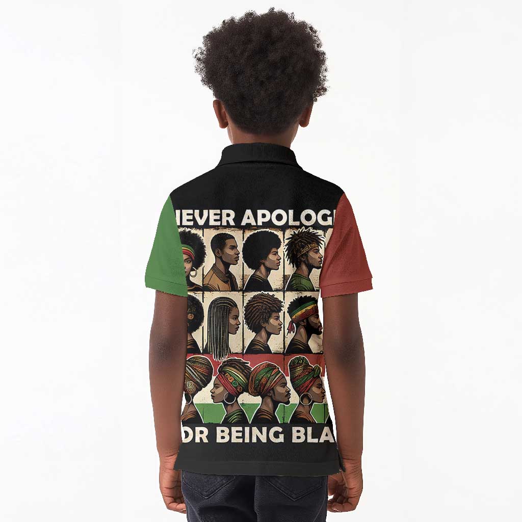 Never Apologize for Being Black Kid Polo Shirt African Pride