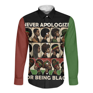 Never Apologize for Being Black Long Sleeve Button Shirt African Pride