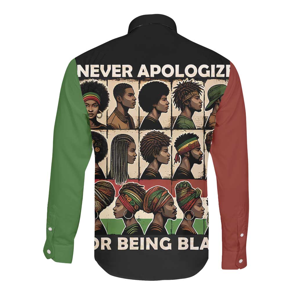 Never Apologize for Being Black Long Sleeve Button Shirt African Pride