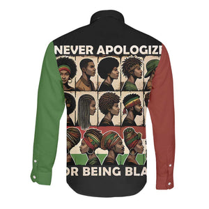 Never Apologize for Being Black Long Sleeve Button Shirt African Pride