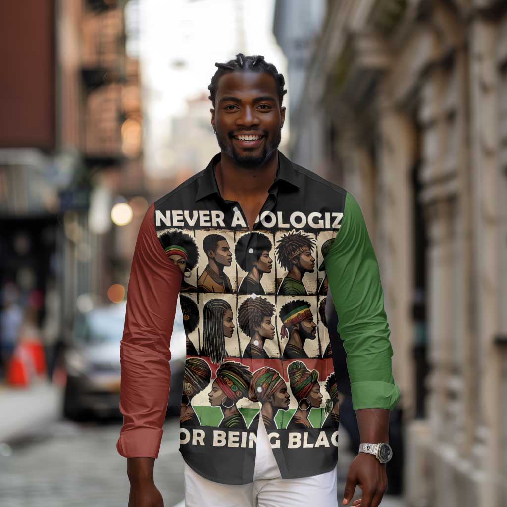 Never Apologize for Being Black Long Sleeve Button Shirt African Pride