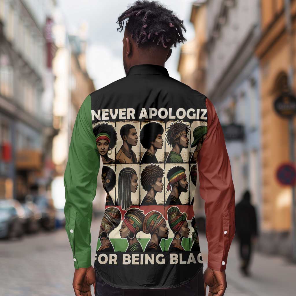 Never Apologize for Being Black Long Sleeve Button Shirt African Pride