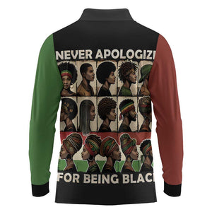 Never Apologize for Being Black Long Sleeve Polo Shirt African Pride