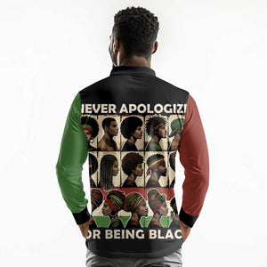 Never Apologize for Being Black Long Sleeve Polo Shirt African Pride