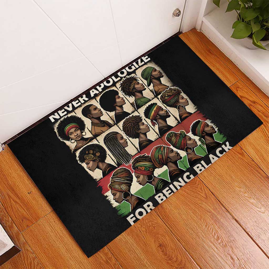 Never Apologize for Being Black Rubber Doormat African Pride