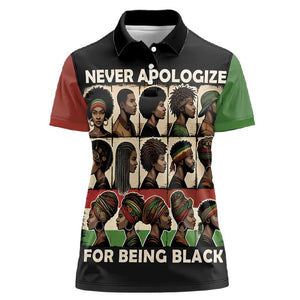 Never Apologize for Being Black Women Polo Shirt African Pride