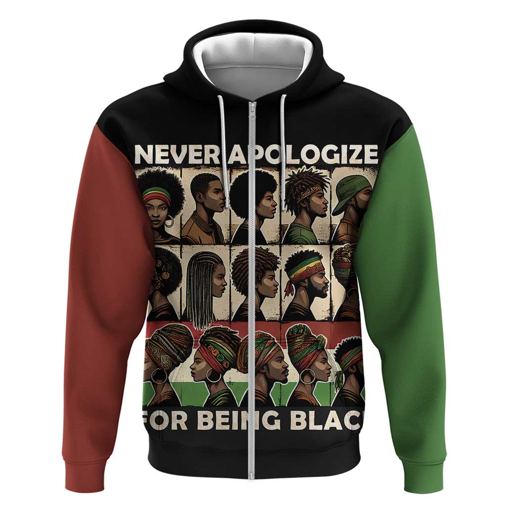 Never Apologize for Being Black Zip Hoodie African Pride