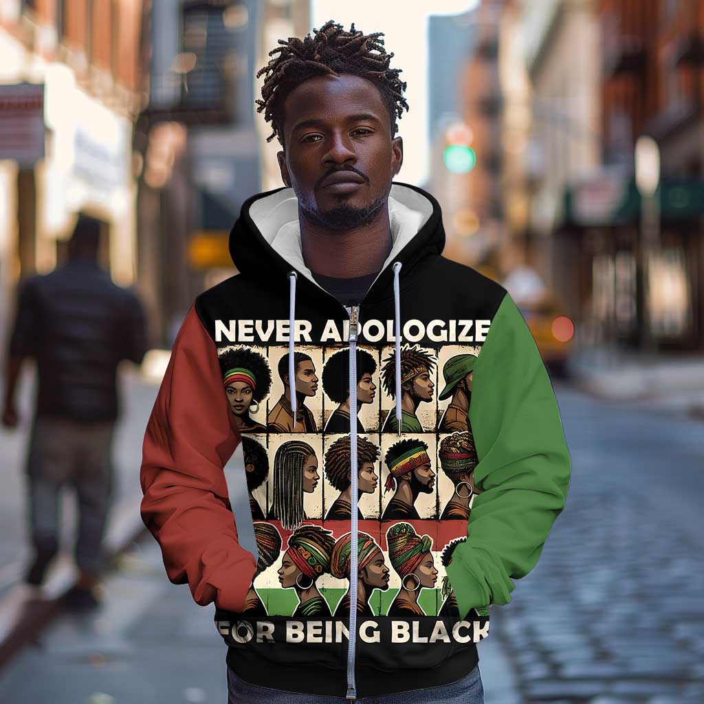 Never Apologize for Being Black Zip Hoodie African Pride