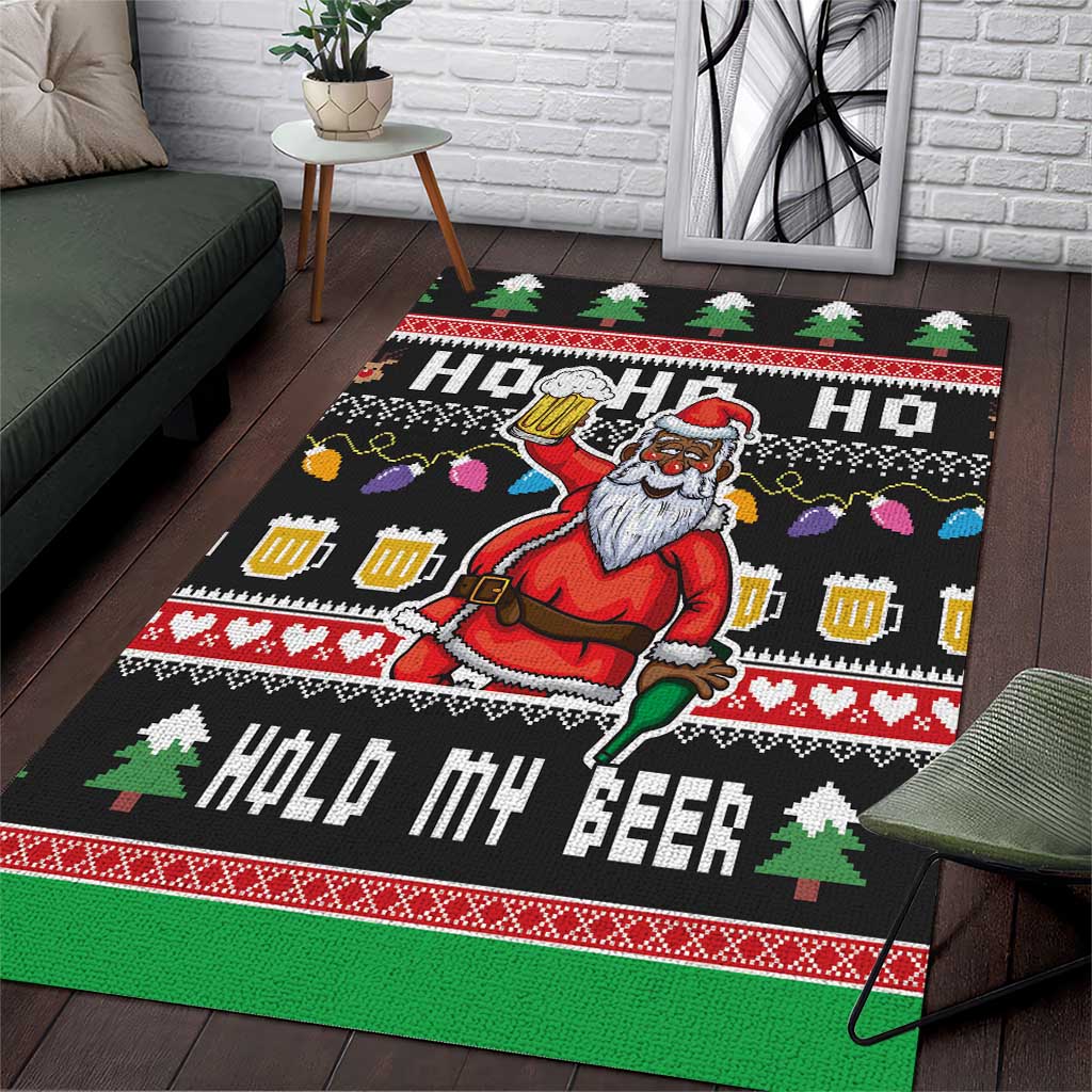 Ho Ho Ho Hold My Beer Santa Afro Area Rug Christmas Beer