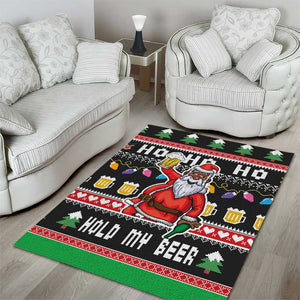 Ho Ho Ho Hold My Beer Santa Afro Area Rug Christmas Beer