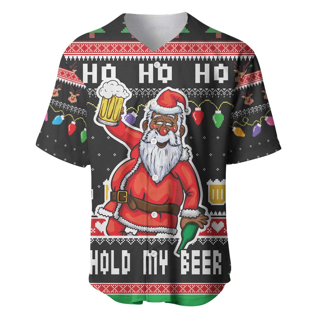 Ho Ho Ho Hold My Beer Santa Afro Baseball Jersey Christmas Beer