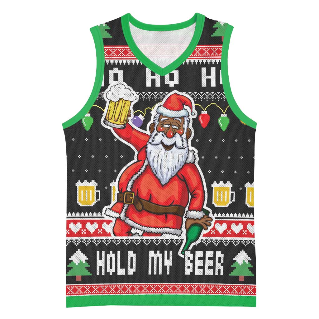 Ho Ho Ho Hold My Beer Santa Afro Basketball Jersey Christmas Beer DT03