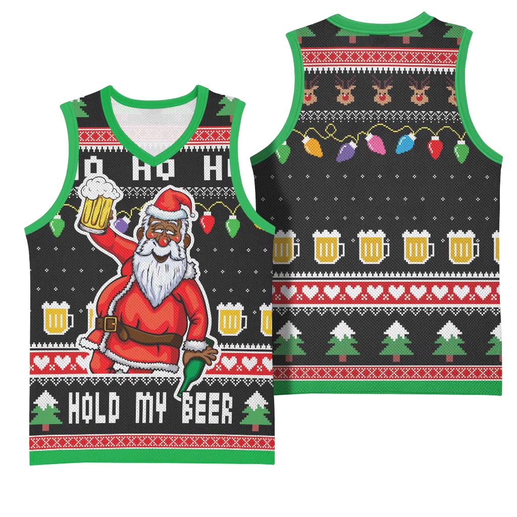 Ho Ho Ho Hold My Beer Santa Afro Basketball Jersey Christmas Beer DT03