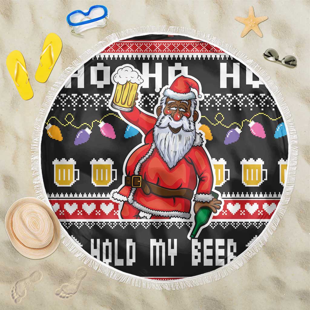 Ho Ho Ho Hold My Beer Santa Afro Beach Blanket Christmas Beer