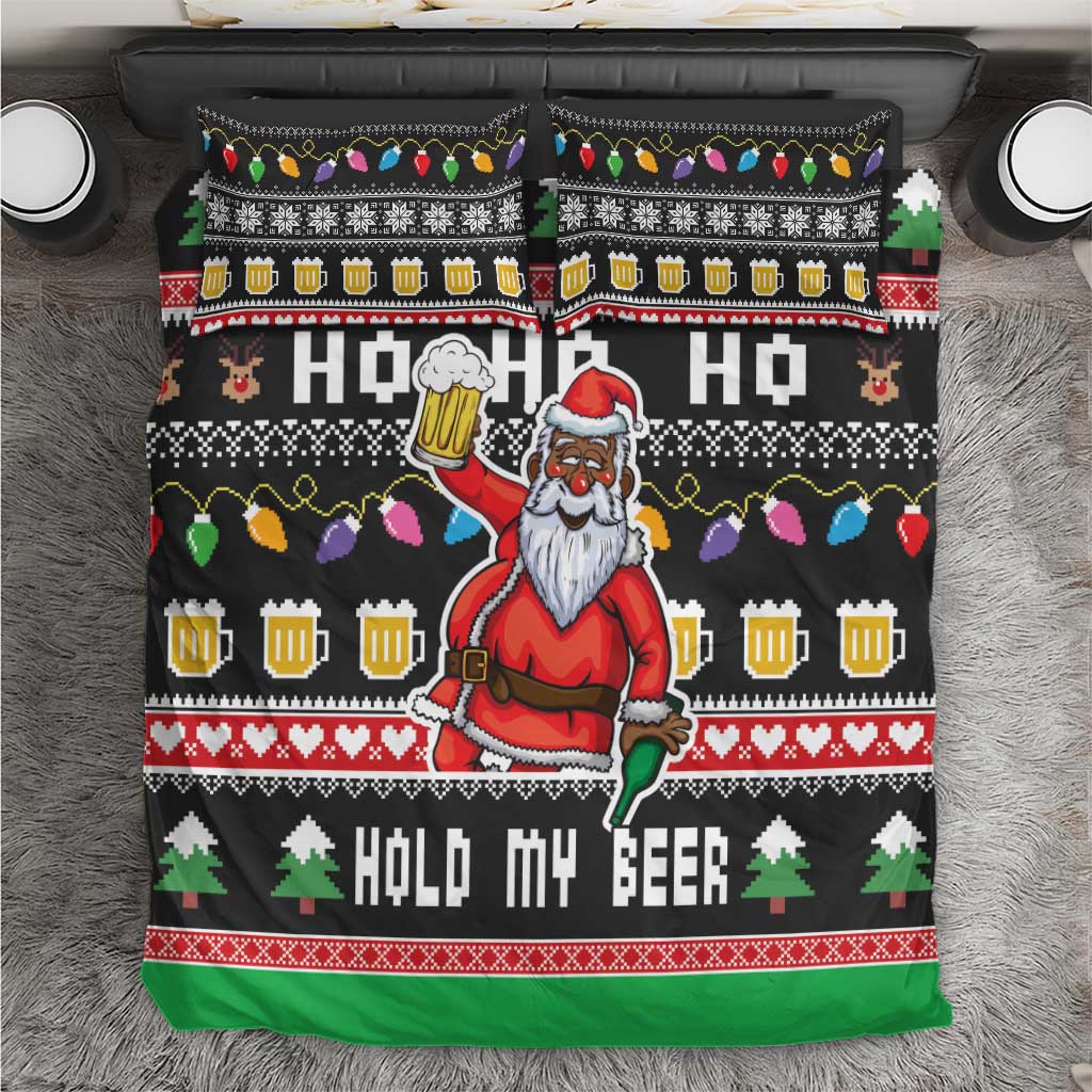 Ho Ho Ho Hold My Beer Santa Afro Bedding Set Christmas Beer