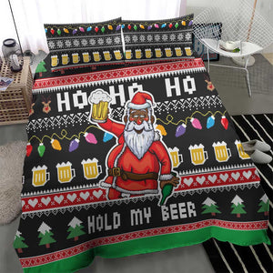 Ho Ho Ho Hold My Beer Santa Afro Bedding Set Christmas Beer