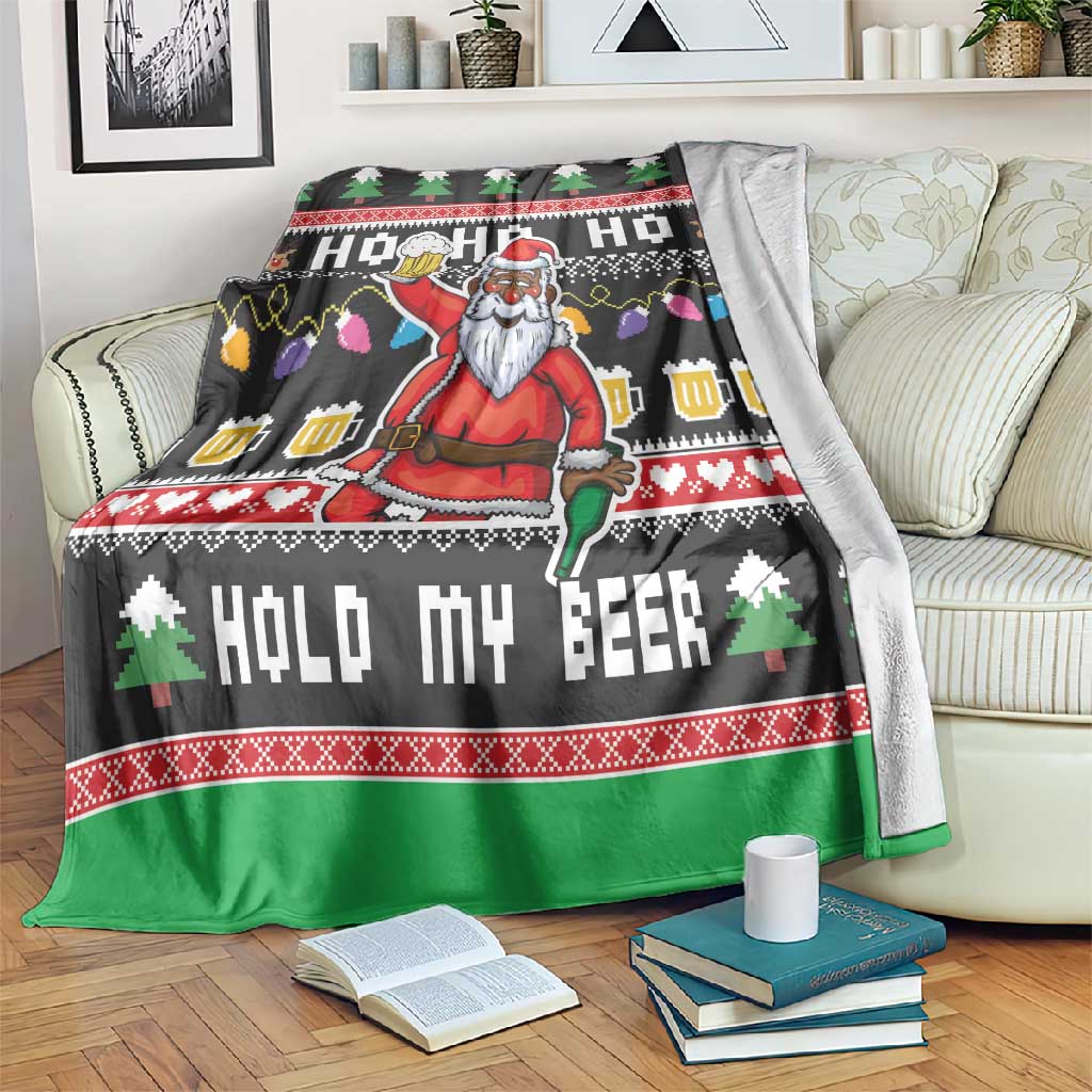 Ho Ho Ho Hold My Beer Santa Afro Blanket Christmas Beer