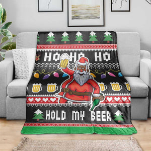 Ho Ho Ho Hold My Beer Santa Afro Blanket Christmas Beer