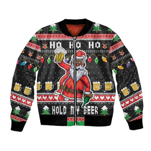 Ho Ho Ho Hold My Beer Santa Afro Bomber Jacket Christmas Beer