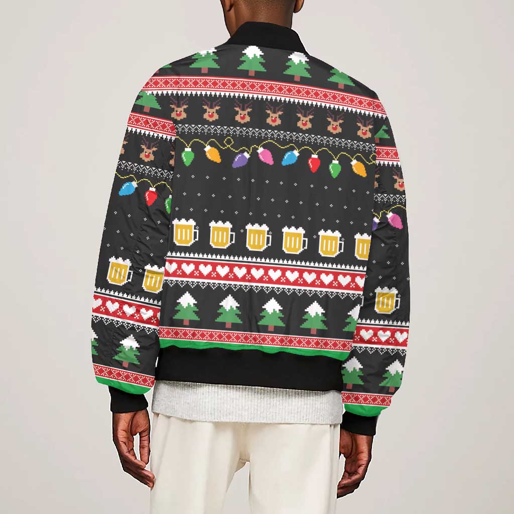 Ho Ho Ho Hold My Beer Santa Afro Bomber Jacket Christmas Beer