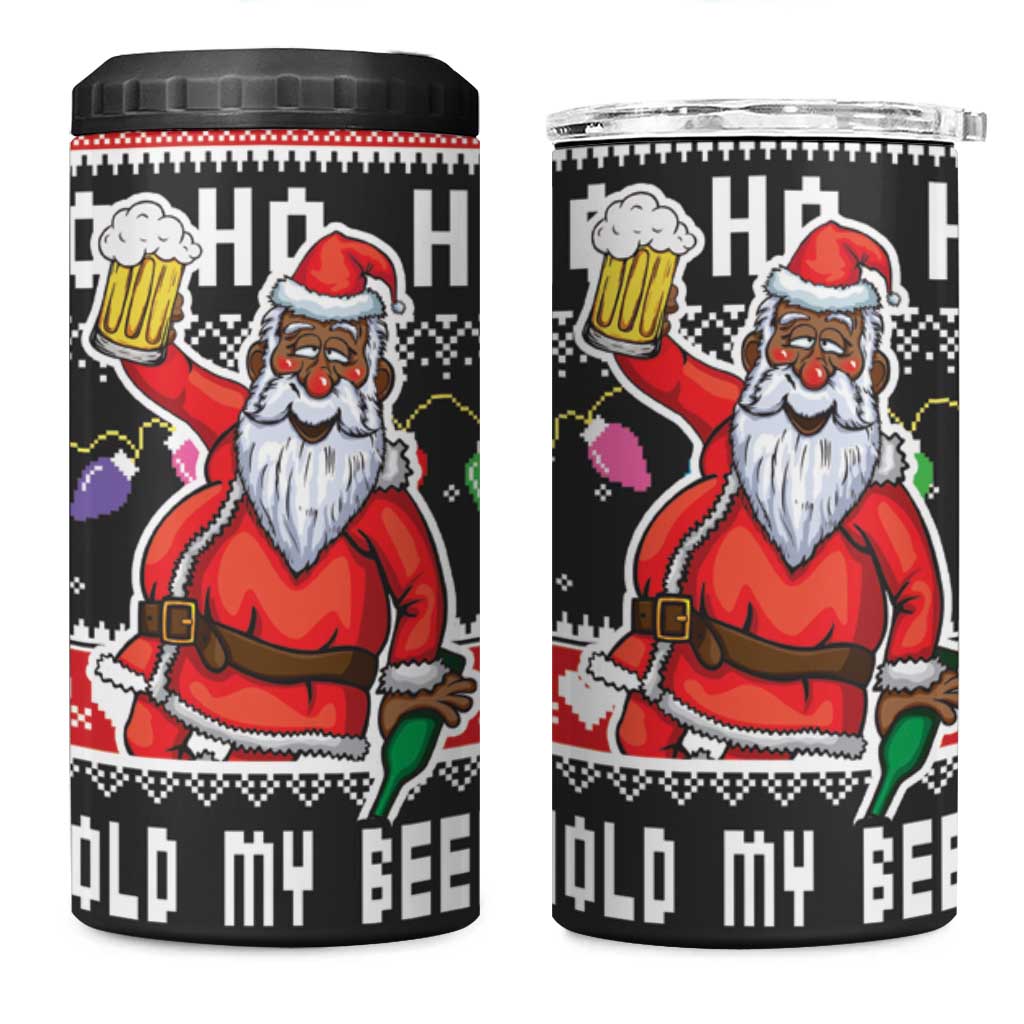 Ho Ho Ho Hold My Beer Santa Afro 4 in 1 Can Cooler Tumbler Christmas Beer