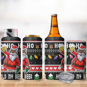 Ho Ho Ho Hold My Beer Santa Afro 4 in 1 Can Cooler Tumbler Christmas Beer