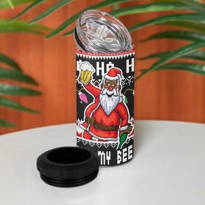 Ho Ho Ho Hold My Beer Santa Afro 4 in 1 Can Cooler Tumbler Christmas Beer