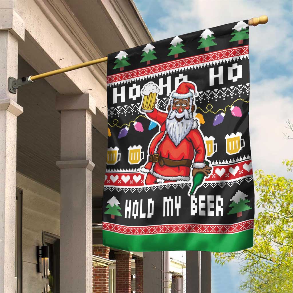 Ho Ho Ho Hold My Beer Santa Afro Garden Flag Christmas Beer