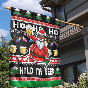 Ho Ho Ho Hold My Beer Santa Afro Garden Flag Christmas Beer