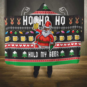 Ho Ho Ho Hold My Beer Santa Afro Hooded Blanket Christmas Beer