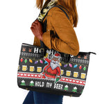 Ho Ho Ho Hold My Beer Santa Afro Leather Tote Bag Christmas Beer