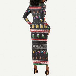 Ho Ho Ho Hold My Beer Santa Afro Long Sleeve Bodycon Dress Christmas Beer