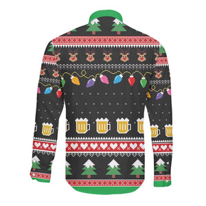 Ho Ho Ho Hold My Beer Santa Afro Long Sleeve Button Shirt Christmas Beer