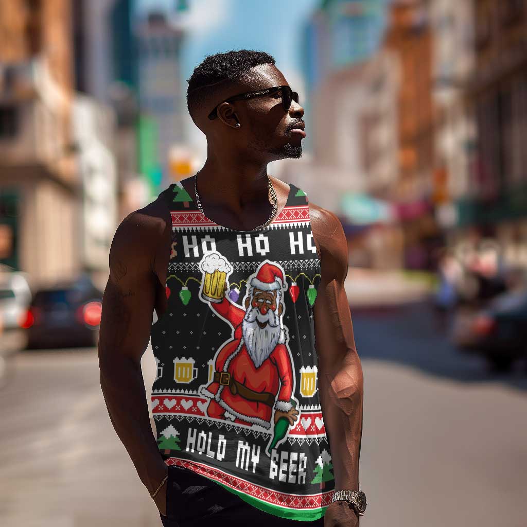 Ho Ho Ho Hold My Beer Santa Afro Men Tank Top Christmas Beer