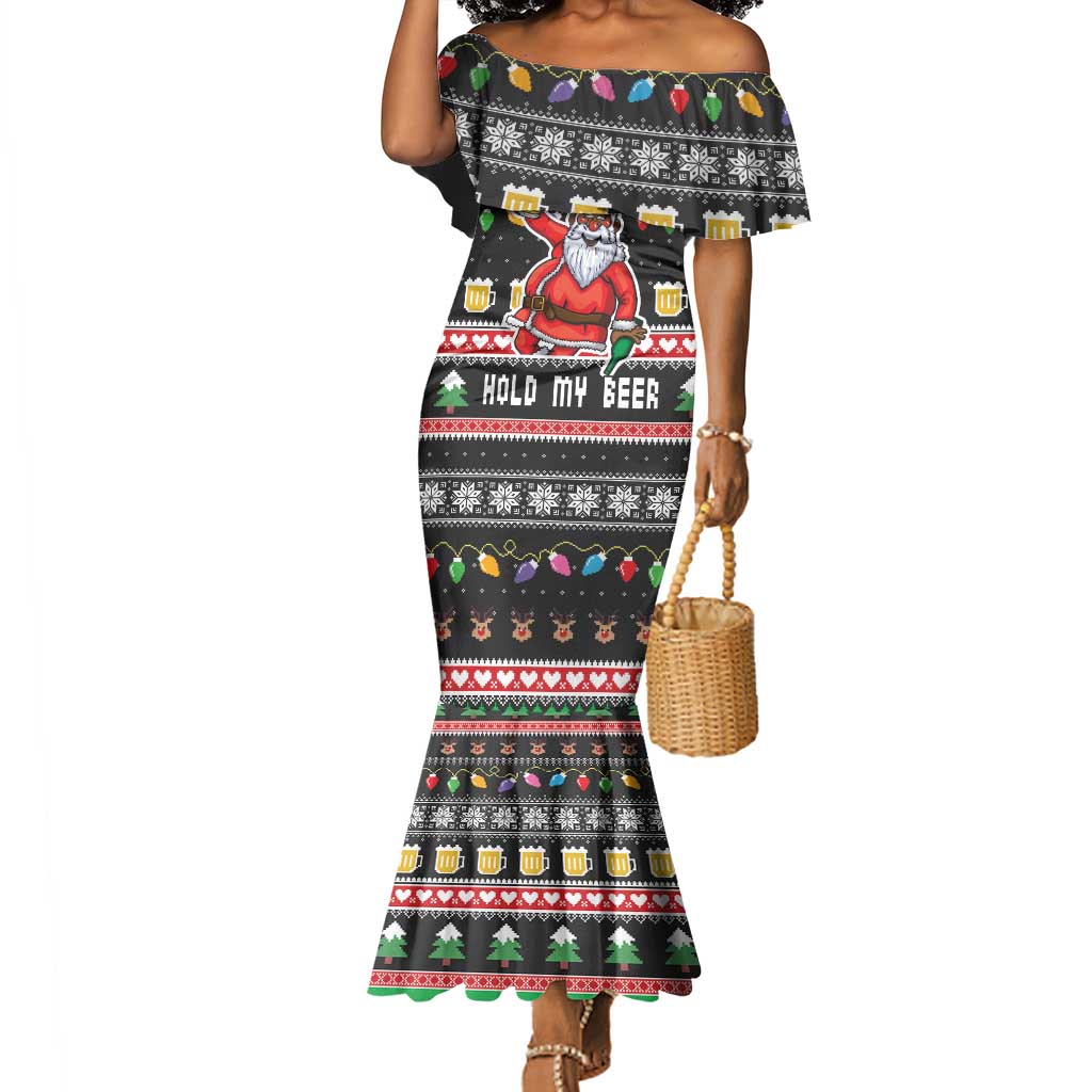 Ho Ho Ho Hold My Beer Santa Afro Mermaid Dress Christmas Beer