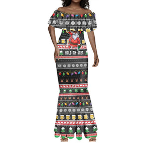Ho Ho Ho Hold My Beer Santa Afro Mermaid Dress Christmas Beer
