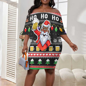 Ho Ho Ho Hold My Beer Santa Afro Off Shoulder Short Dress Christmas Beer