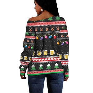 Ho Ho Ho Hold My Beer Santa Afro Off Shoulder Sweater Christmas Beer