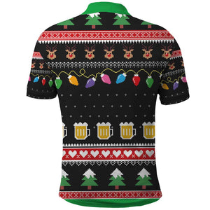 Ho Ho Ho Hold My Beer Santa Afro Polo Shirt Christmas Beer