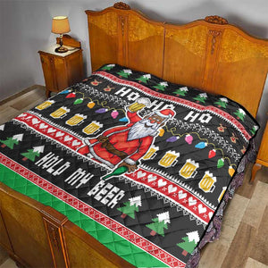 Ho Ho Ho Hold My Beer Santa Afro Quilt Christmas Beer