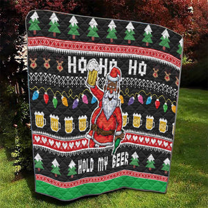 Ho Ho Ho Hold My Beer Santa Afro Quilt Christmas Beer