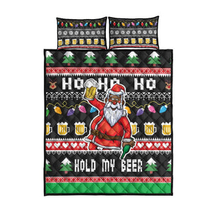 Ho Ho Ho Hold My Beer Santa Afro Quilt Bed Set Christmas Beer