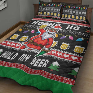 Ho Ho Ho Hold My Beer Santa Afro Quilt Bed Set Christmas Beer