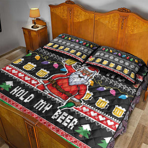 Ho Ho Ho Hold My Beer Santa Afro Quilt Bed Set Christmas Beer